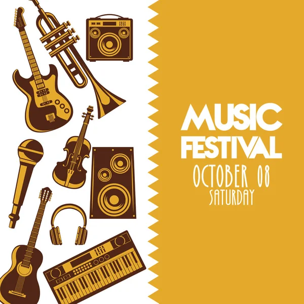Müzik festivali afişi enstrümanlar ve harflerle — Stok Vektör