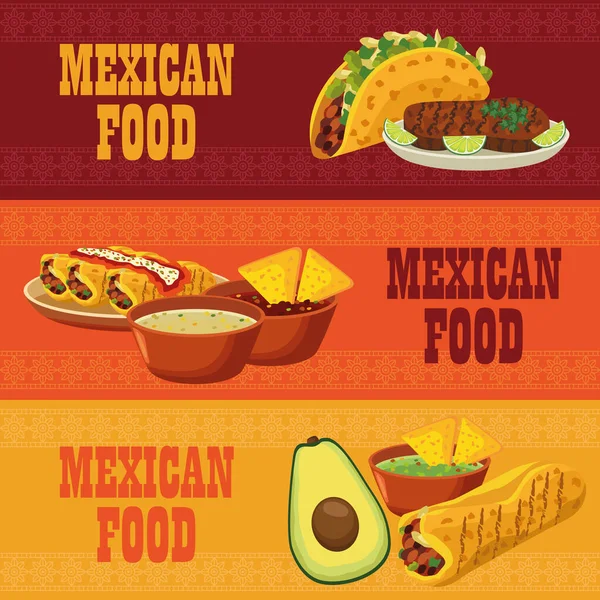 Letterings comida mexicana em cartaz com menus definidos — Vetor de Stock