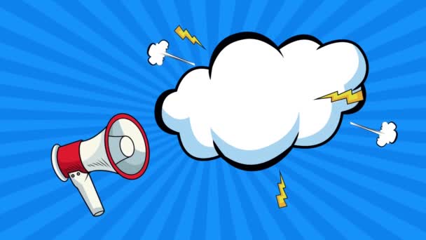 Megaphone audio s výrazem cloud pop art style — Stock video