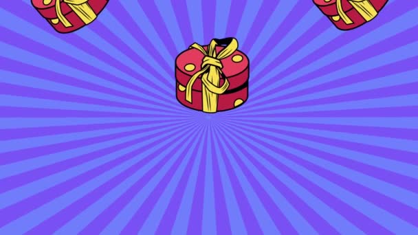Geschenkboxen präsentiert Muster Pop Art Stil — Stockvideo