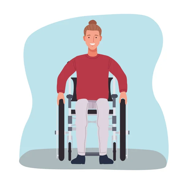 Man in wheelchair character icon — Stock Vector