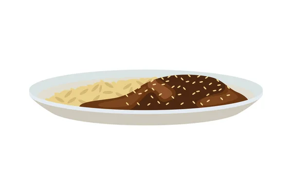 Frijoles refritos y arroz en plato comida mexicana — Vector de stock