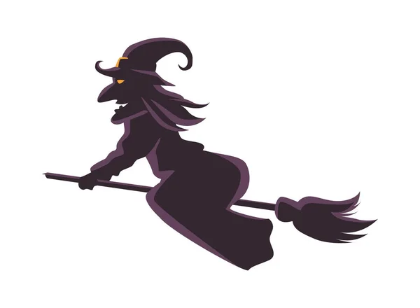 Witch flying in broom silhouette icon — Stock Vector
