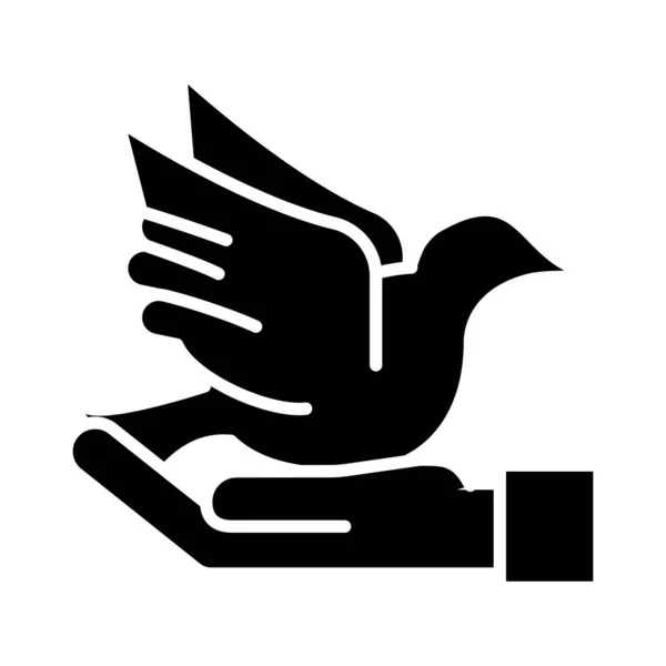 Mano elevación paz paloma vuelo silueta estilo icono — Archivo Imágenes Vectoriales