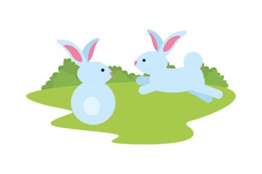 Kamp sahnesindeki sevimli tavşanlar.