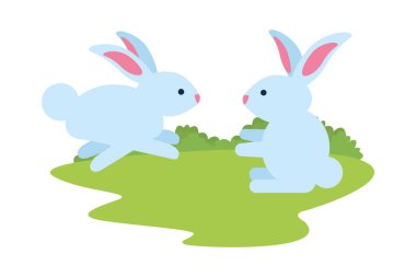 Kamp sahnesindeki sevimli tavşanlar.