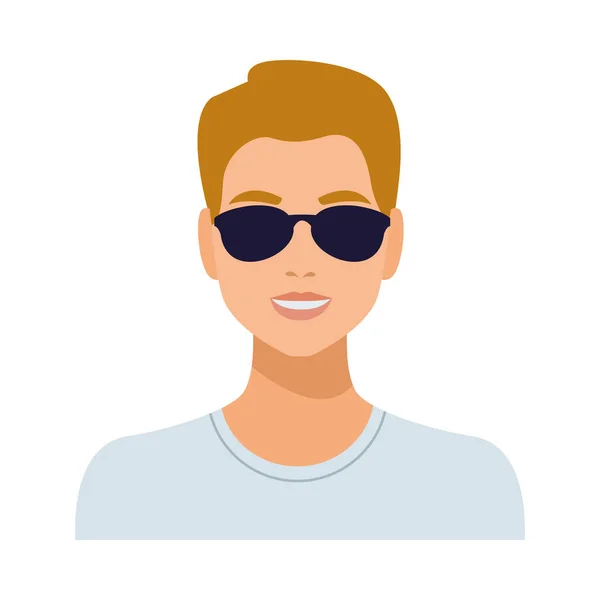 Uomo che indossa occhiali da sole avatar personaggio isolato icona — Vettoriale Stock