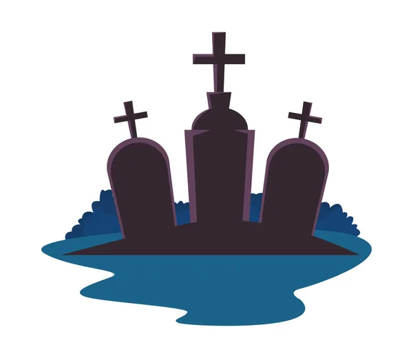 Halloween kerkhoven graven begraafplaats iconen — Stockvector