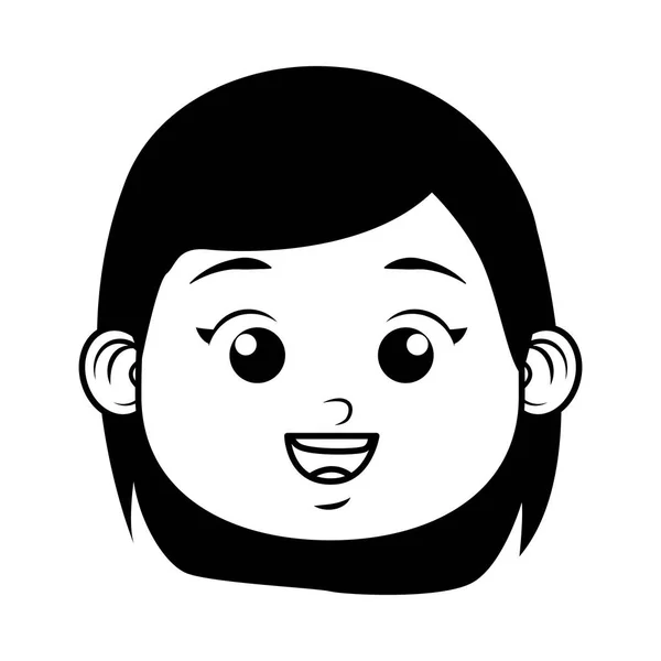 Mignonne petite fille étudiant tête personnage ligne style icône — Image vectorielle