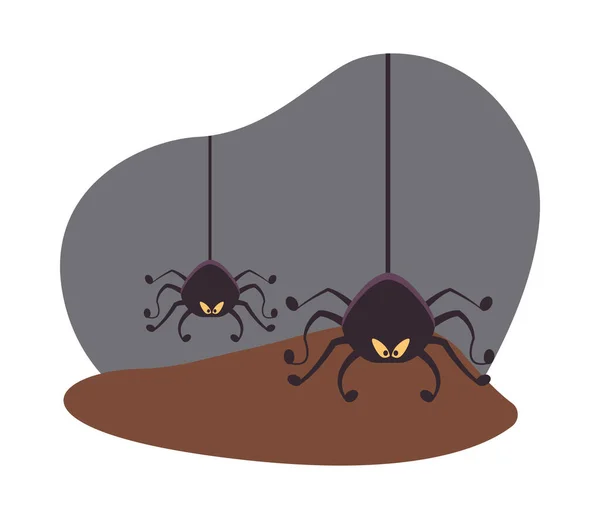고립 된 아이콘에 매달려 있는 할로윈 거미 — 스톡 벡터