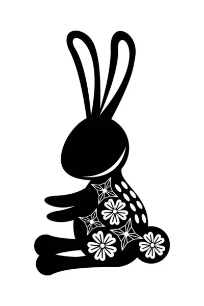 Silhouette rabbit seated with mid autumn decoration in skin — Stock Vector