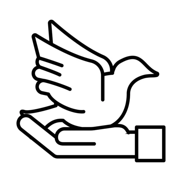 Main levage paix colombe volant ligne style icône — Image vectorielle