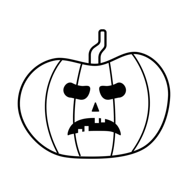 Labu halloween dengan ikon gaya garis wajah - Stok Vektor