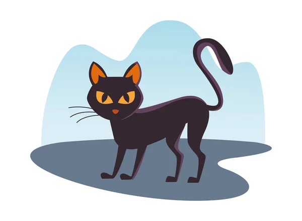 Halloween kočka černá izolovaná ikona — Stockový vektor