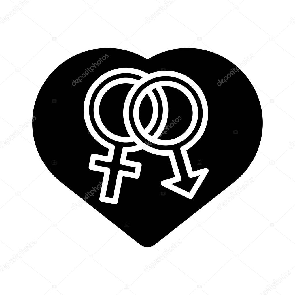 genders male and female symbols in heart silhouette style icon