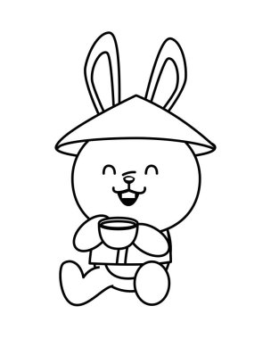 Çin şapkalı, güz ortası tavşanı çay kuyruğu tarzı karakter içiyor.