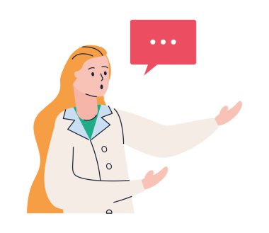 Konuşma baloncuğu karakterli genç bayan doktor