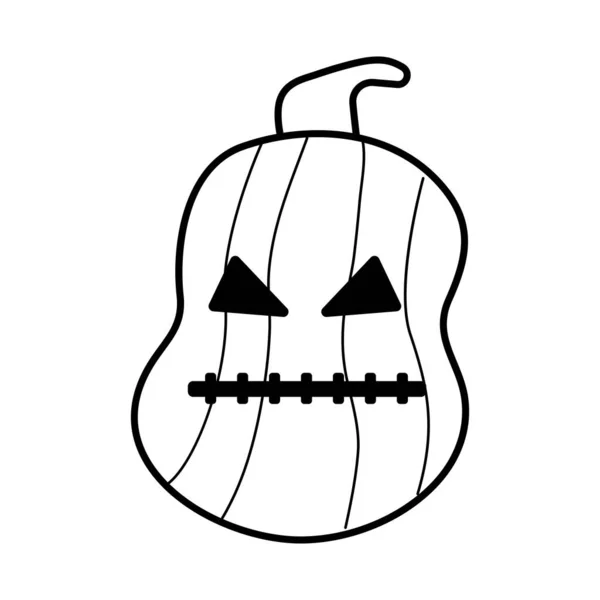 Calabaza de Halloween con la línea de la boca cosida icono de estilo — Archivo Imágenes Vectoriales