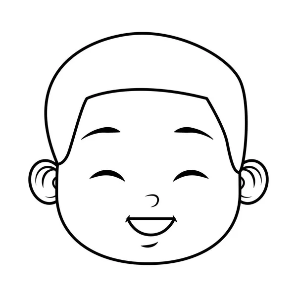 Cute little boy student head character line style — Stock Vector