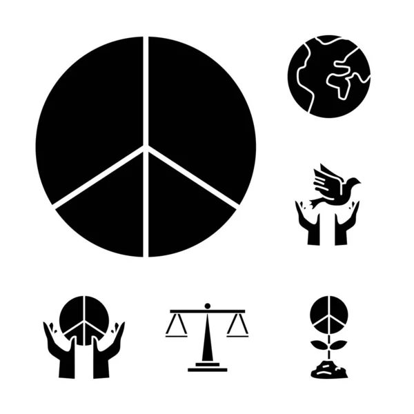 Pacchetto di nove icone set stile silhouette diritti umani — Vettoriale Stock