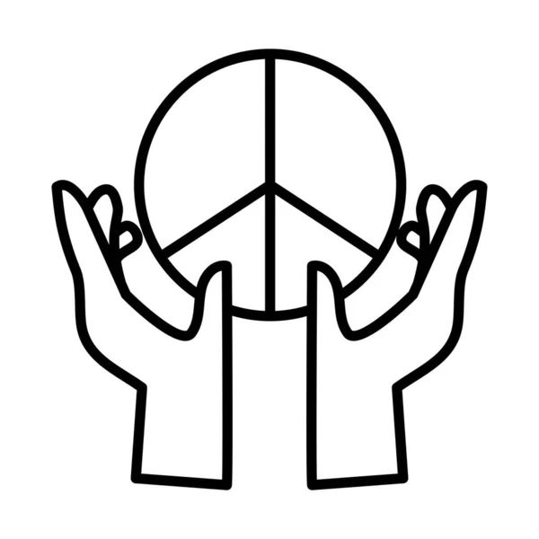 Hands protecting peace symbol line style icon — Stock Vector