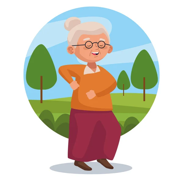 Old woman active senior in the park character — Stock Vector