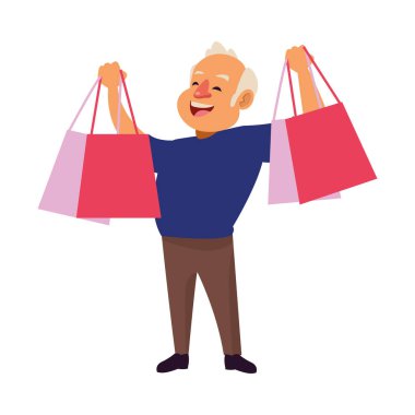 Alışveriş torbalı yaşlı adam aktif kıdemli karakter