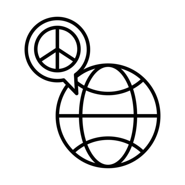 Сферична планета з символом миру в піктограмі стилю лінії мовлення — стоковий вектор