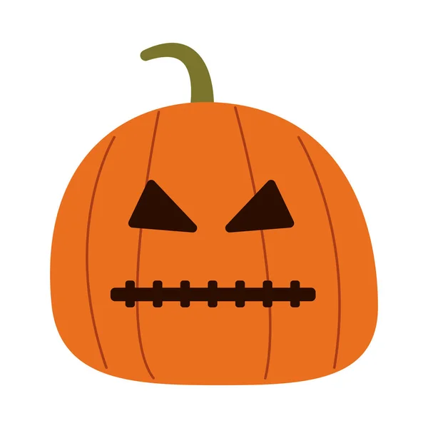 Dynia halloween z szytymi ustami płaski styl ikona — Wektor stockowy