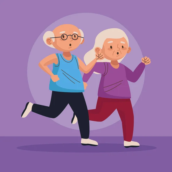 Old couple running active seniors characters — Stock Vector