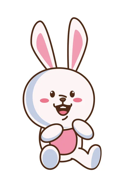 Cute little rabbit funny seated character — Stock Vector