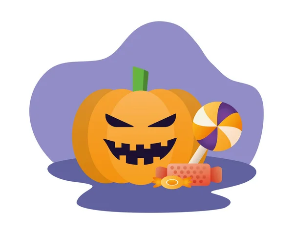 Halloween cara de abóbora com doces — Vetor de Stock