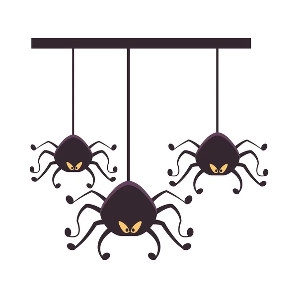 Halloween araignées suspendues icônes isolées — Image vectorielle