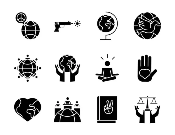 Zestaw dziewięciu ikon sylwetki w stylu praw człowieka — Wektor stockowy