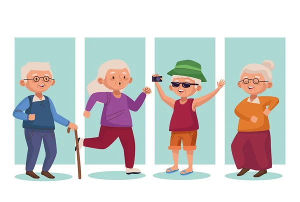 Viejo grupo personas activo seniors caracteres — Vector de stock