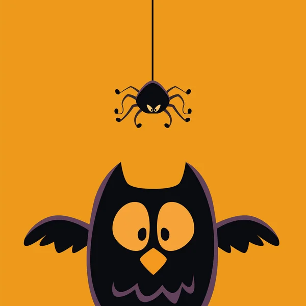 Halloween araignée suspendue avec hibou — Image vectorielle