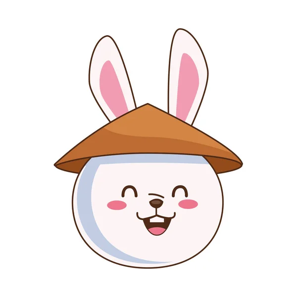 Cute mid autumn rabbit with chinese hat head character — Stock Vector