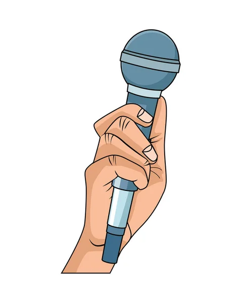 Hand with microphone pop art style icon — Stock Vector