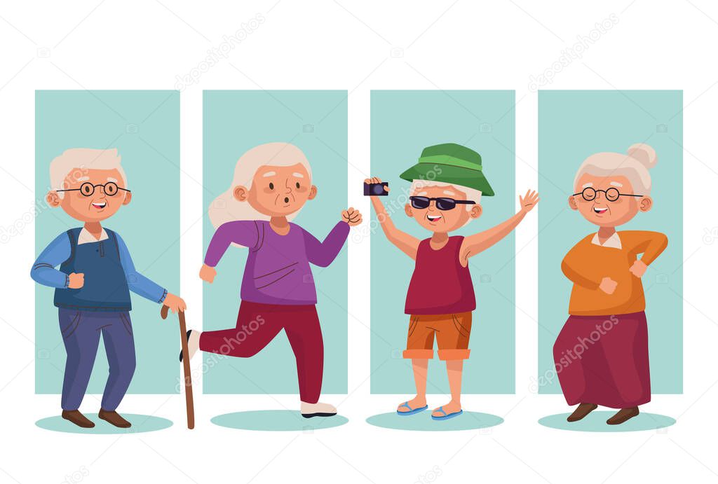 old group people active seniors characters