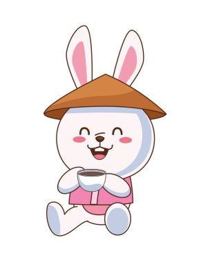 Çin şapkalı sevimli bir sonbahar tavşanı.