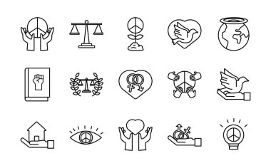 15 insan hakları çizgisi biçimindeki paket simgeleri