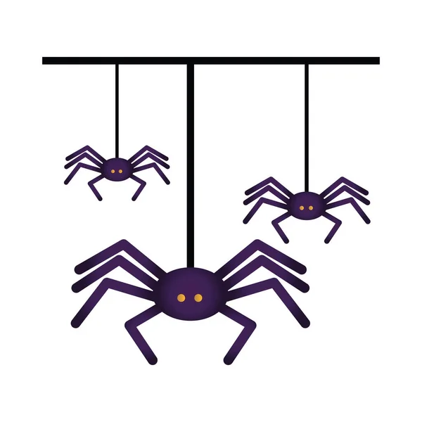 Halloween spinnen opknoping geïsoleerd pictogram — Stockvector