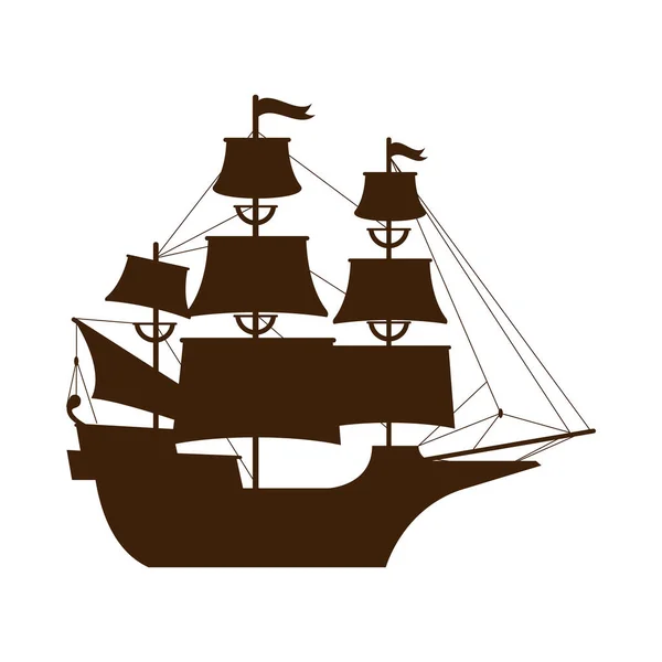 Caravel barco velero silueta icono — Vector de stock