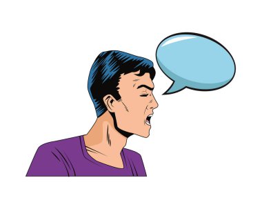 Konuşma baloncuğu pop sanatsal karakterli kızgın adam profili
