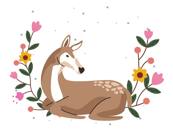 Wild fawn dier met bloemen tuin — Stockvector