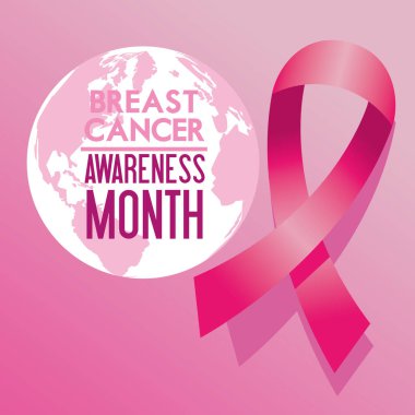 Göğüs kanseri farkındalığı ayı kampanya posterinde kurdele pembesi ve dünya gezegeni