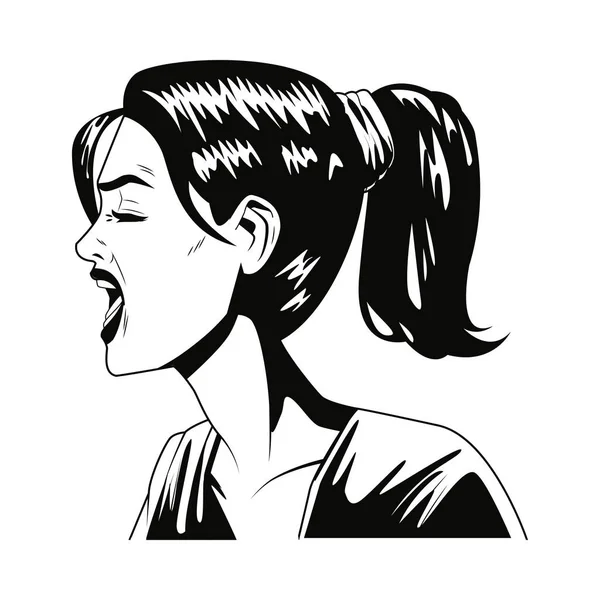 Персонаж сердитої жінки профілю поп-арту — стоковий вектор