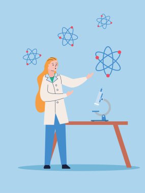 Mikroskop ve atom aşısı araştırması yapan kadın bilim adamı