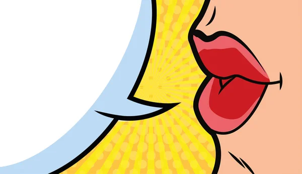 Kvinna mun med tal bubbla pop konst stil — Stock vektor