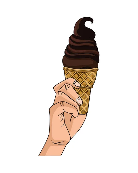 Hand with delicious ice cream pop art style — Stock Vector